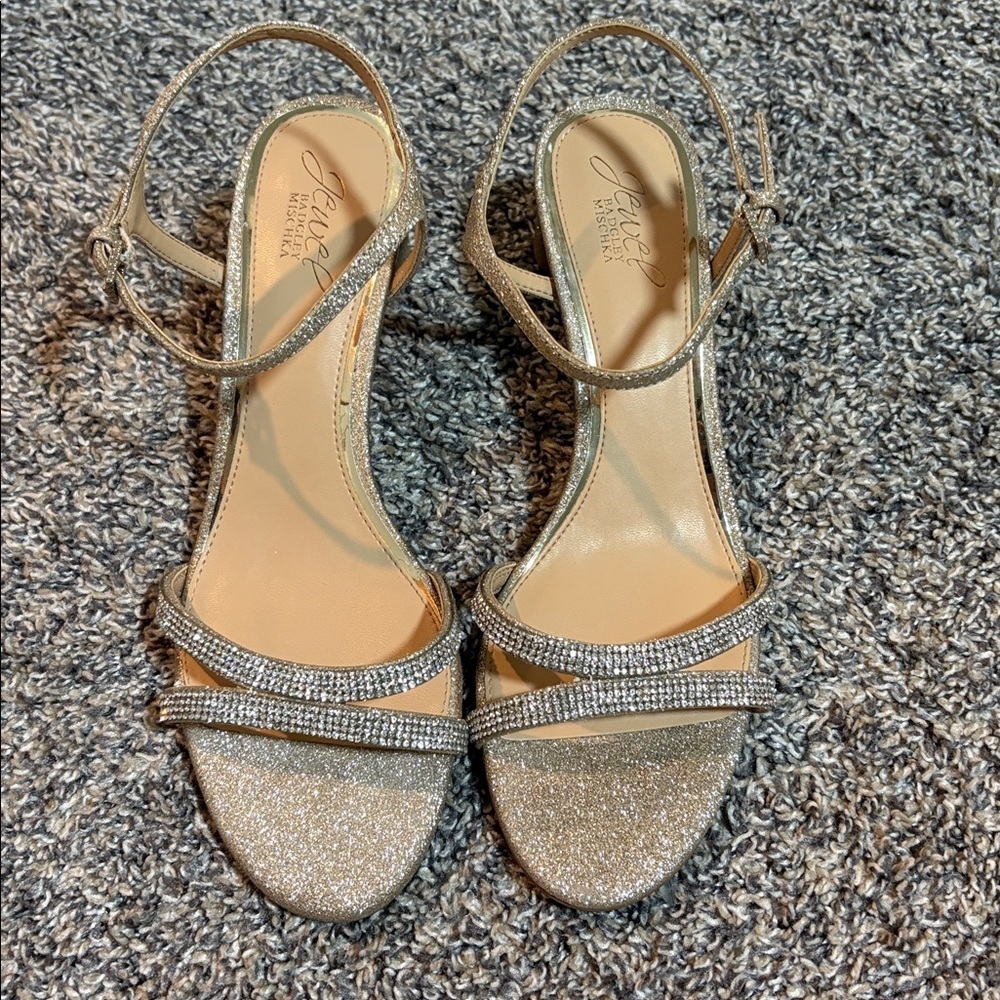 Jewel Badgley Mischka Silver Strappy Sandals